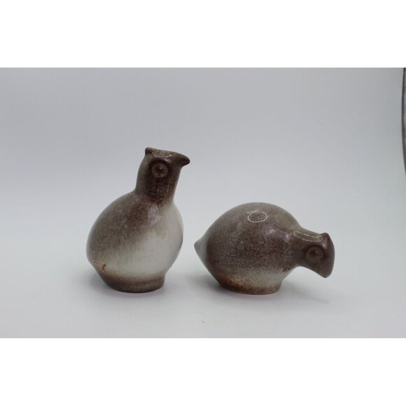 Studio Pottery Quail Figurines • Ceramic Bird Pair • Brown & Cream Glaze Decor - Picture 5 of 9